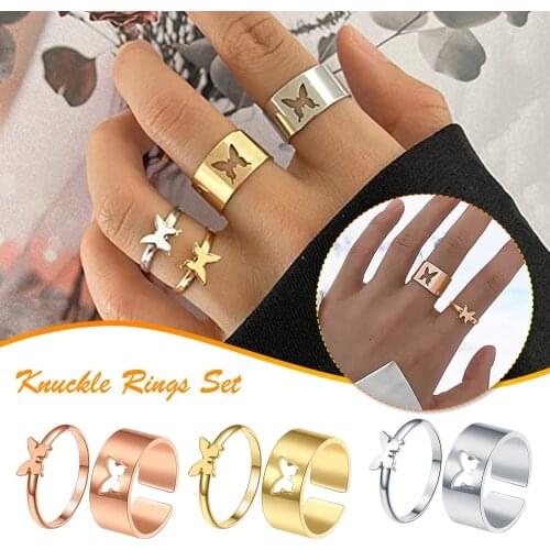 Trendy Gold Butterfly Rings For Women Men Lover Couple Rings Set Friendship Engagement Wedding Open Rings 2021 Jewelry