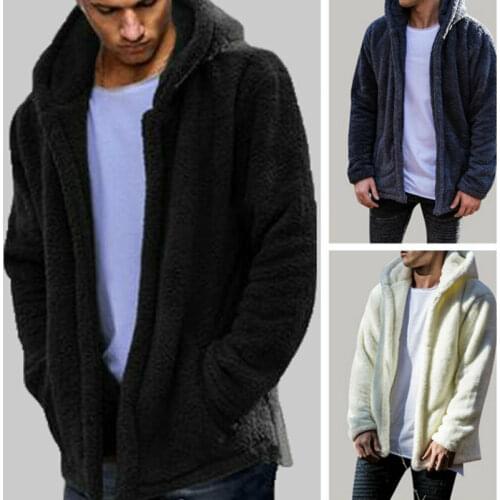 Mens Pocket Fluffy Coat Fleece Fur Slim Lapel Pocket Jacket Teddy Bear Winter Outwear Hoodies Outer Garment Dustcloak
