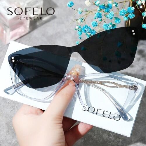 2 In 1 Polarized Cat Eye Sun Glasses Women Acetate Magnet Clip On Sunglasses Female Fashion Optical Prescription Eyewear 2021