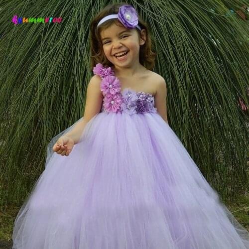 Ksummeree Girls Flower Tutu Dress with Headband Lavender Lilac Flower Dress Wedding Bridesmaid Photo Props Costume TS122
