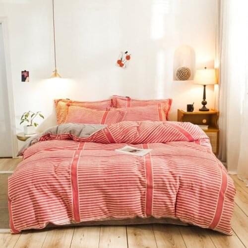 2020 Fleece fabric bed linen red stripe bedding queen king size duvet cover pillowcases bedspreads 4pcs sets