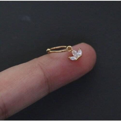 1 PCS Cute Zircon Small Crown Shape Charm Ear Cartilage Cuff Gold Color Steel Piercing Circle Earring Ear Hoop Jewelry