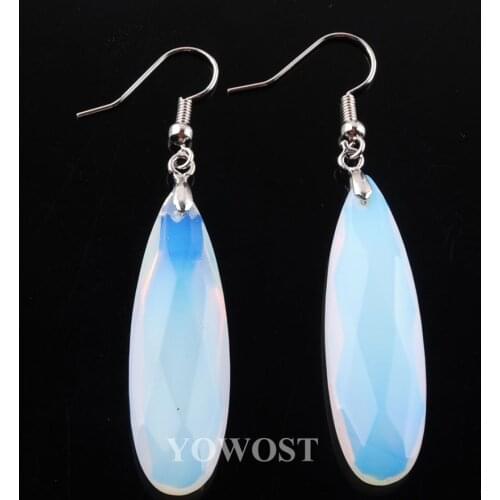 Natural Stone White Opal Earrings Reiki Beads Dangle Hook Drop Earring Vintage Polygon for Female Jewelry Gift QR3204