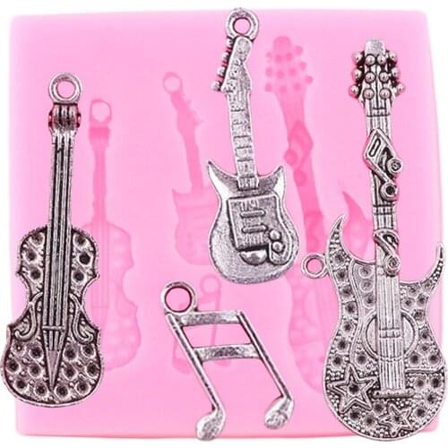 Violin Guitar Silicone Molds Chocolate Fondant Cake Decorating Tools DIY Party Candy Polymer Clay Mould Cupcake Topper Moulds