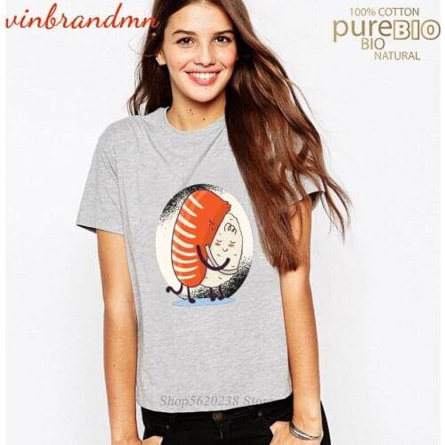 Sushi Inspired Design short Sleeve Kawai womanT-Shirt 3D Sushi Hug Japanese Tshirt Ladies Hipster Summer Novelty Brand apparel