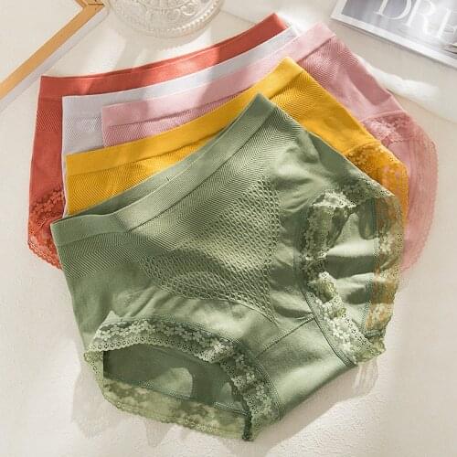 Womens Cotton Underwear New Sexy Lace Panties Mid Waist Soft Underpants Seamless Honeycomb Womens Briefs Female Lingerie