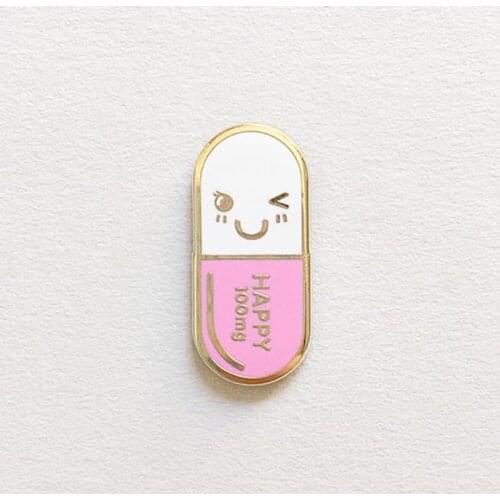 Cheerful Pill Lapel Pin charm drug brooch adorable accessory to make you feel A-OK