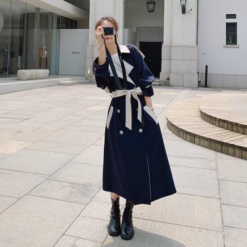 Womens Windbreaker Loose Korean Long Spring Autumn Fashion Ladies Cloak Stitching Lapel High-quality Lining Trench Coat Female