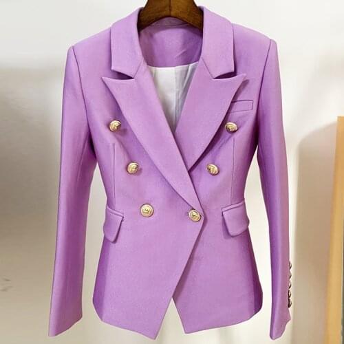 Lilac Purple Blazer Women 2021 New Female Jacket Coat Double-breasted Metal Lion Buckle Slim Bead Work Suit Blazers High Quality