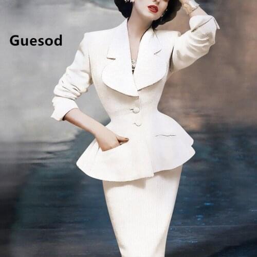 Women Skirt Set New Arrival 2020 Autumn Elegant Blazer Outerwear Bud Skirt Suit Two Piece Set Guesod