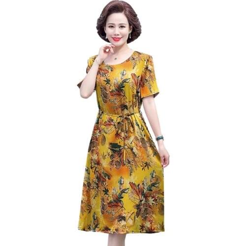 Women Summer Middle-Aged Casual Dress New Arrival 2021 Vintage Style Floral Print Loose Ladies Elegant A-Line Long DressesFC1272