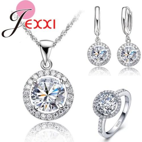 Women Wedding Necklace Earrings Ring Bridal Jewelry Sets Fashion Trendy 2020 925 Sterling Silver CZ Crystal Wholesale