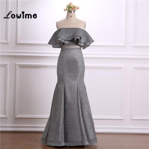 2018 New Custom Silver Evening Dresses Two Pieces Cut Out Prom Dress Mermaid Off The Shoulder Party Gowns Vestido Longo Elegant