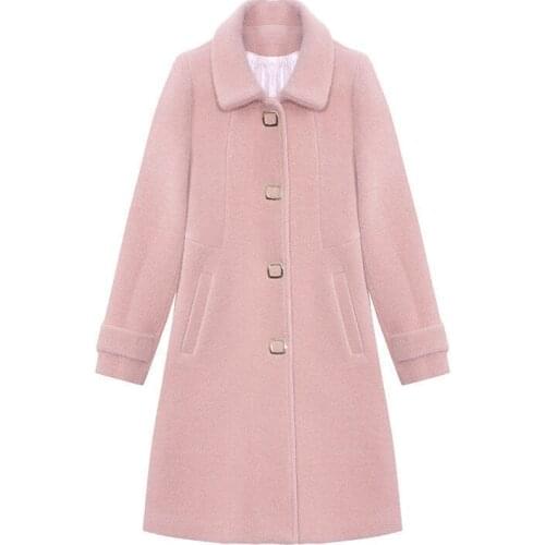Gold Mink Thick Coat Womens New Mid-length Fashion All-match Coat Temperament Mid-length Slim Small Fragrance Outerweart Woolen