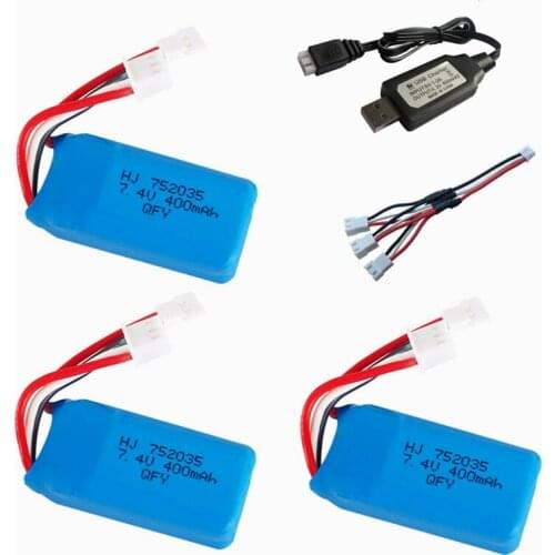 7.4v rechargeable battery and charger For DM007 RC Airplane Quadcopter Drone Helicopter Toy Spare Parts 7.4V 400MAH Lipo Battery