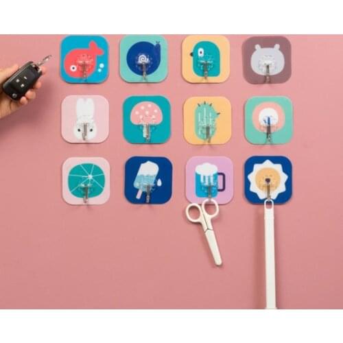 1/5PCS Cartoon Colorful Strong Invisible Anti-skid Hooks Strong Adhesive Door Wall Hangers Kitchen Bathroom Accessories