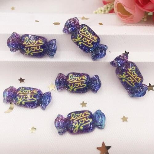 10PCS Glitter Resin Kawaii Colorful Love You Candy Flatback Cabochon Rhinestone Scrapbook DIY Decor Home Figurine Crafts F736