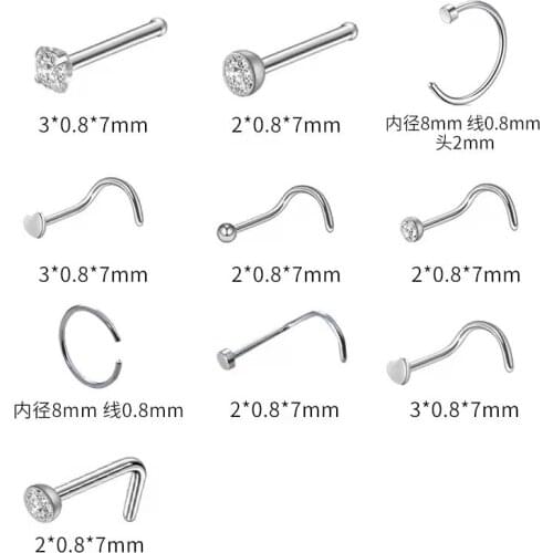 100 PCS 2mm Spherical Curved 3MM L Shape Stainless Steel Nose Nail Stud Set Fashion Charm Party Piercing Body Jewelry Wholesales