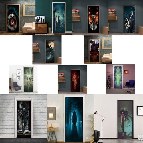 12 Horror Elements DIY Door Sticker Vinyl Fridge Sticker Home Decoration For Kitchen Porch Wall Stickers Peel & Stick Wallpaper