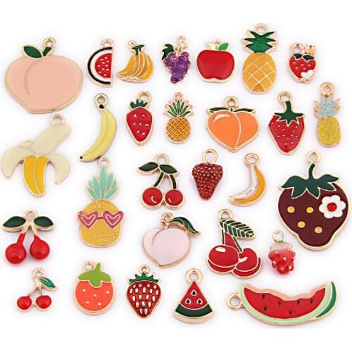 28pcs/Set New Mixed Fruit Series Enamel Charms DIY Jewelry Oil Drop Alloy Pendant Earrings Hair Accessories