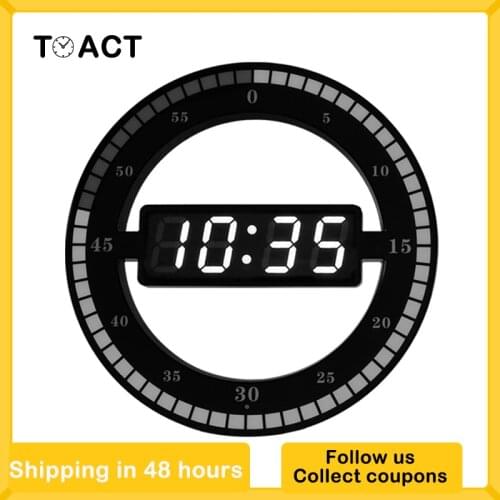 3D LED Digital Wall Clock Electronic Night Glow Round Wall clocks Black Automatically Adjust Brightness LED Desktop Table Clock