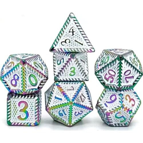 448D 7Pcs Metal Dice Multi-faceted Dice Different Sizes Digital Number Dice with Box For Kid Educational Toys DIY Board Games