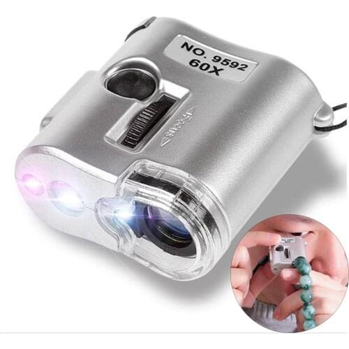 60X Mini Portable LED UV Lens Jewelry Currency Check Microscope Loupe Magnifier Lens Magnifier, Led Lights Magnifier Magnifying