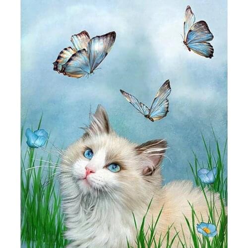 Full Square/round Diamond 5D DIY Diamond Painting Cats and butterflies Embroidery Cross Stitch Rhinestone Mosaic Home Decor