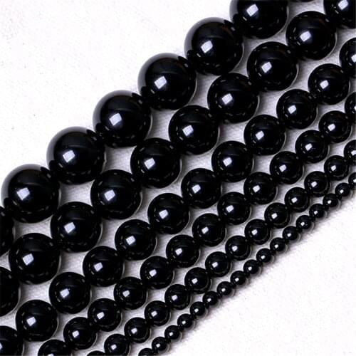 1 Strand Natural Black Stone Loose Beads Multiple Size Round Stone Charm Beads Necklace/Bracelet Handmade Jewelry Decoration