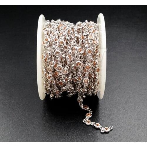 WT-BC089 Wholesale Custom New Sparkly Round Cubic Zircon Beads Chain With Silver Plated Chain Custom Length 5m/lot DIY Jewelry