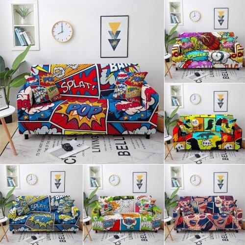 3D Cartoon Graffiti Sofa Covers For Living Room Sofa Slipcover Sectional Stretch Couch Cover Polyester Loveseat Sofa Cover