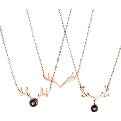 316L Stainless Steel Kuziduocai New Projection Wapiti Reindeer Xmas Buckhorn Choker Collier Chain Necklaces & Pendants For Women