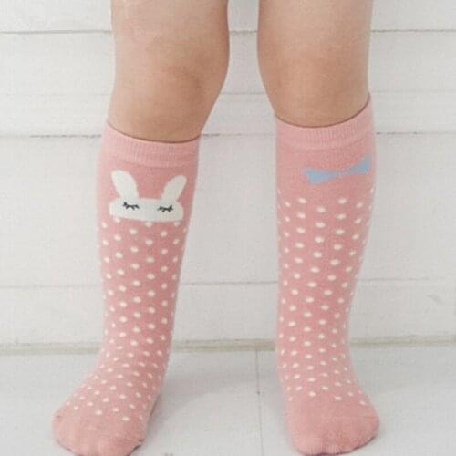 Baby Knee Socks Non Slip Kids Animal Socks Cartoon Cute Children Socks Knee High Boys Girls Long Socks Bunny Pink Brand 0-3Years