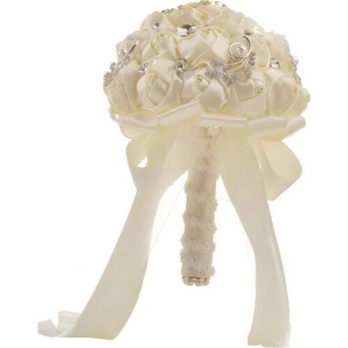 Elegant Artificial Ribbon Rose Wedding Flower Bouquet Bridal Bridesmaid Wedding Hand Bouquets Wedding Supplies