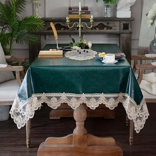 European Green Embroidered Lace Leather Waterproof Tablecloth for Table Refrigerator TV Cabinet Dining Party Coffee Table Cover