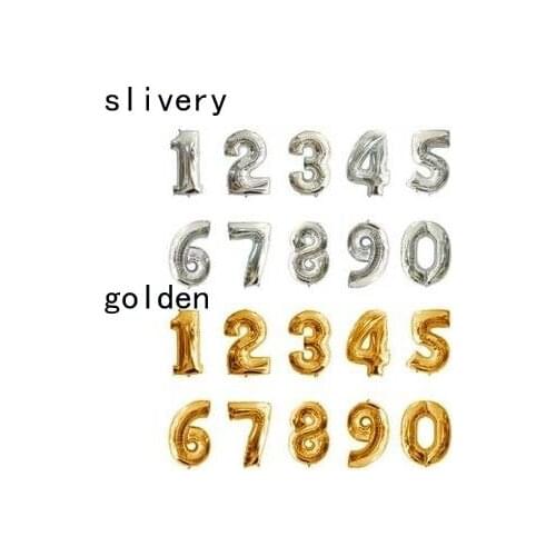 16inch 40cm slivery golden number 0 to 9 option foil mylar helium Balloons for Birthday wedding Party shopwindow Decoration