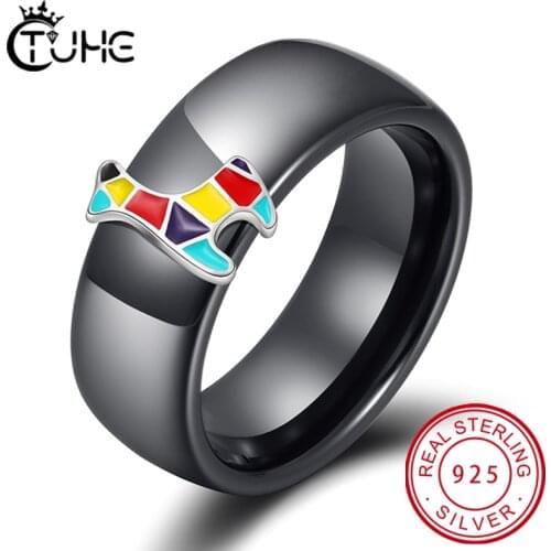 Lovely Cute Rainbow Giraffe Rings for Women 8mm Healthy Ceramic Rings Engagement Wedding Rings Female Party Jewelry Gifts