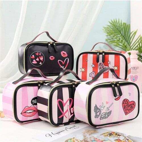 Leather Portable Women Cosmetic Bag Multifunction Travel Toiletry Storage Organize Handbag Waterproof Female Makeup Case