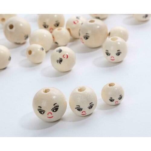 DIY 20pcs Round Smiley Face Loose Beads DIY Baby Tooth Chewing Toy Wood Bead 14-18-20MM