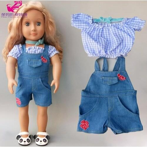 Baby Doll Boy Clothes Denim Strap Pants Shirt for 18 Inch American Og Girl Dolls Outfit Toys Wear