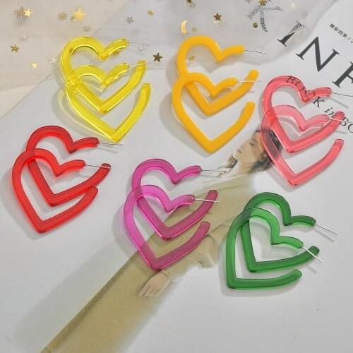 MESTILO Trendy Geometric Multicolor Love Heart Shape Big Hollow Acrylic Hoop Earrings For Woman Classic Fashion Jewelry Gifts