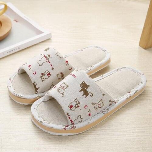 Soft Non-slip Foam Bottom Slippers Women Casual Floral Home Slippers Spring Autumn Indoor Couple Linen Slipper Flip Flops Slides