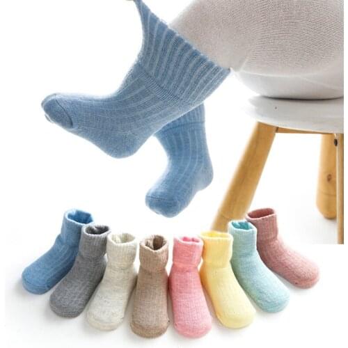 3Pair/lot 2020 New newborn baby foot socks cotton winter warm solid color childrens baby foot socks