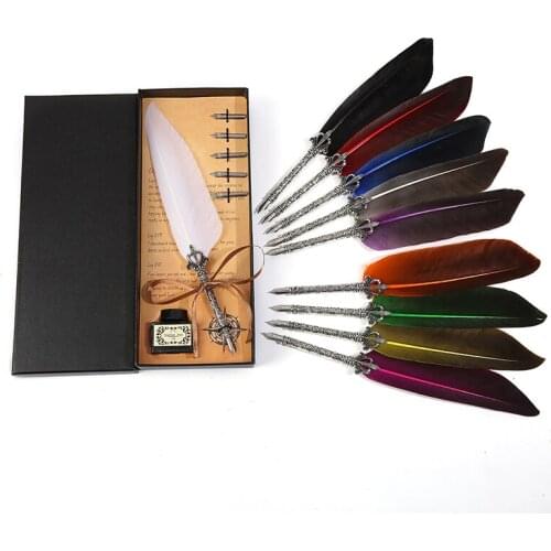 New Creative Metal Aignature Pen Dip Water Feather Pen Set Tanabata Festival Teachers Day gift students high quality stationery