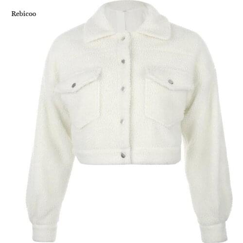 New Women Lamb Wool Coat Autumn Winter Women Jacket Fleece Shaggy Warm Cropped Jackets Overcoat Single Breasted Outwear