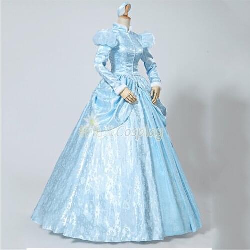 New Arrival Top Quality Satin Custom Made Cinderella Blue Costume Fancy Princess Dress Carnival Halloween Cosplay Suit