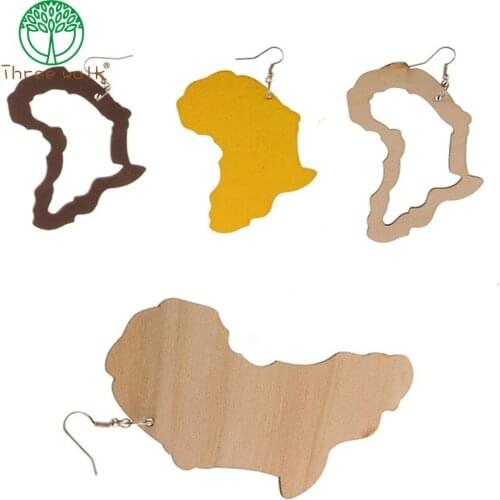 One Pairs Only Free Shipping Africa Motherland Map Hand Carved Wooden Earrings For Painting Women Gift