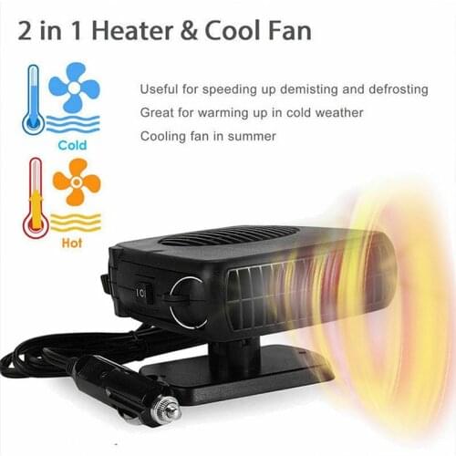 200W Portable Auto Car Heater Defroster Demister 12/24V Electric Heater Windshield 360 Degree Rotation ABS Heating Cooling Fan