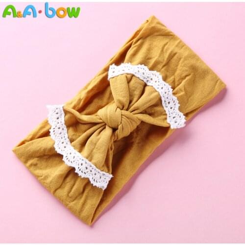 1PCS New Cute Wide Nylon Headbands edging Lace Trim Nylon Bow Head wrap, Knot Nylon Headwear Turban Baby Girls Hair Accesseries