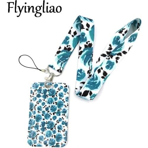 Blue Flower Rose Lanyard Neck Strap Art Anime Fashion Lanyards Bus ID Name Work Card Holder Accessories Decorations Kids Gifts